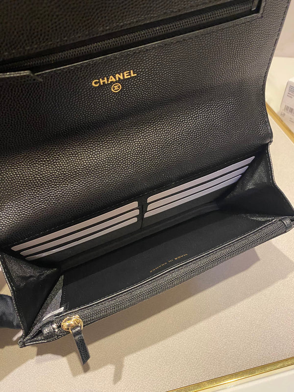 CC 24K Woc 19cm Black Grained Calfskin Gold Hardware