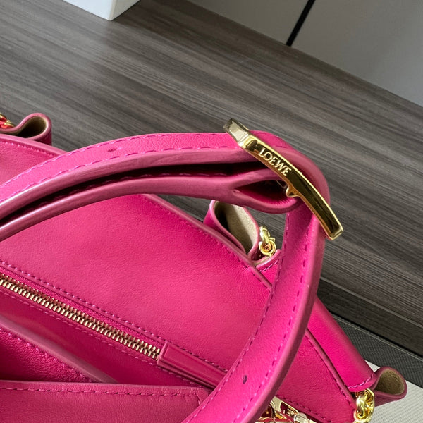 Loewe Small Paseo Chain Shoulder Bag Hot Pink Calfskin