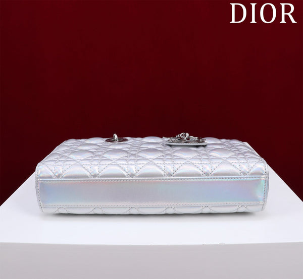 medium lady d-joy 26 silver metalic lambskin