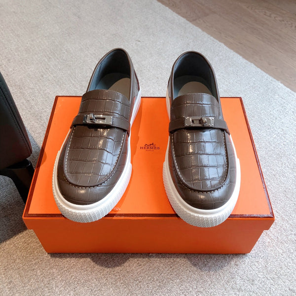 HM GAME SLIP-ON CROCODILE MOTIF SNEAKER BROWN CALFSKIN