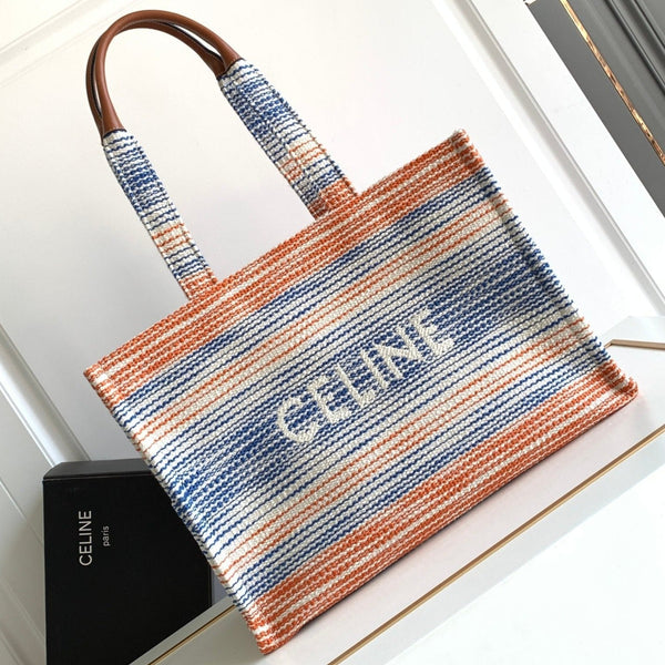 large cabas thais 41cm rainbow striped canvas