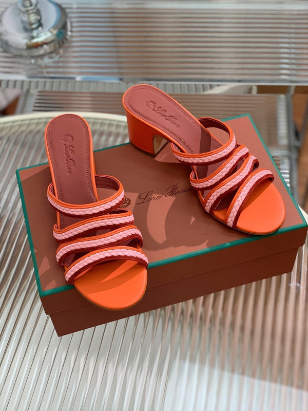 High Hee 60 Sprightly Charms Mule Sandal Orange Pink Maroon Calfskin