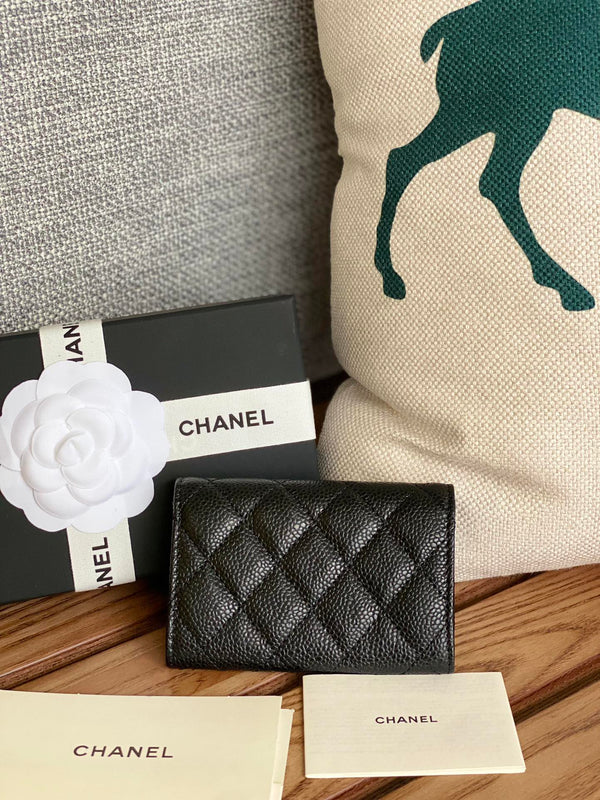 cc small wallet 11cm black caviar silver hardware