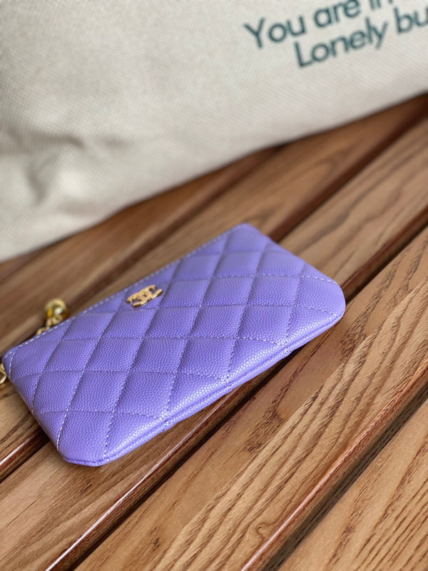 cc zipped wallet 14cm purple caviar gold hardware