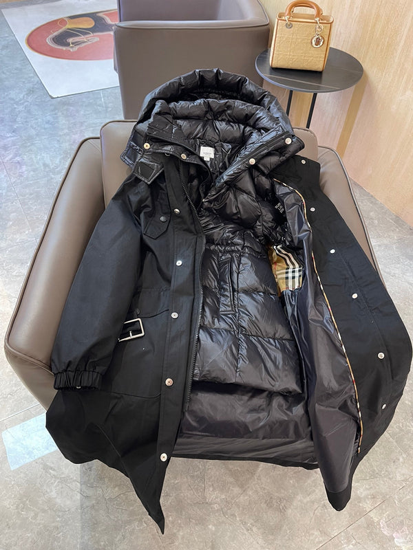 Burberry 25 Trench Coat Two-piece Set Black Cotton Down Nylon