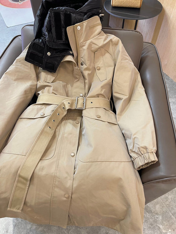 Burberry 25 Trench Coat Two-piece Set Beige Black Cotton Down Nylon