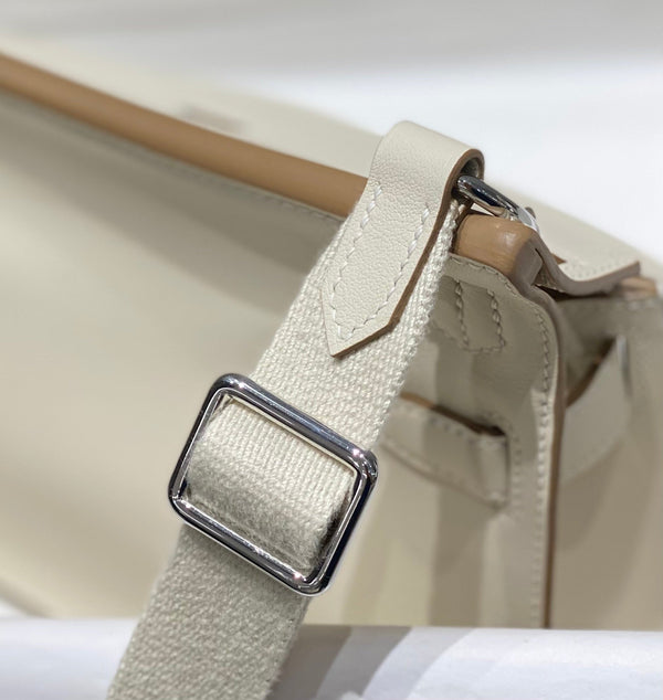 KELLY 23CM JYPSIERE WHITE LEATHER CROSSBODY BAG SHW