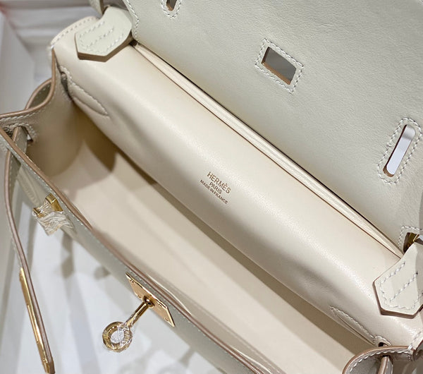 KELLY 23CM JYPSIERE WHITE LEATHER CROSSBODY BAG GHW