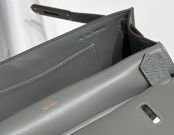 KELLY 23CM JYPSIERE GREY LEATHER CROSSBODY BAG GHW