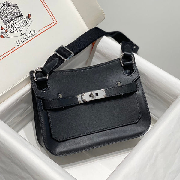 HM JYPSIERE SHOULDER BAG 23 IN NAVY BLUE CALFSKIN SILVER HARDWARE