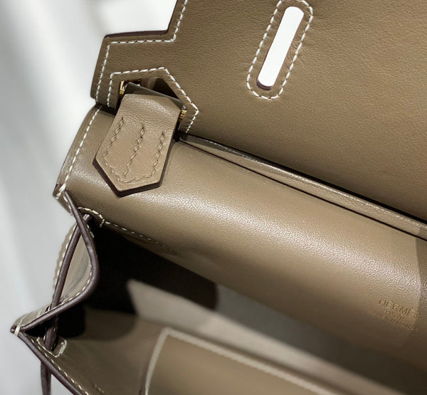 HM JYPSIERE SHOULDER BAG 23 IN WOOD BROWN CALFSKIN GOLD HARDWARE