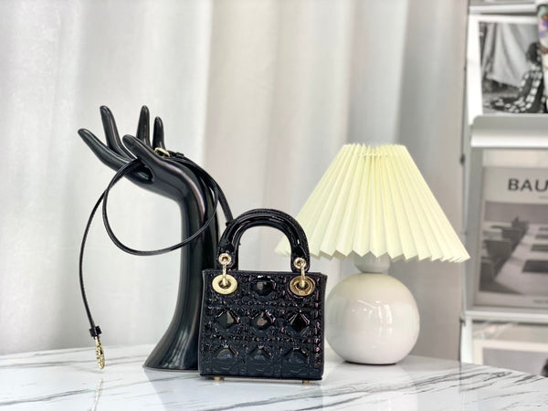 MICRO LADY 12 BAG IN GLOSSY BLACK LAMBSKIN