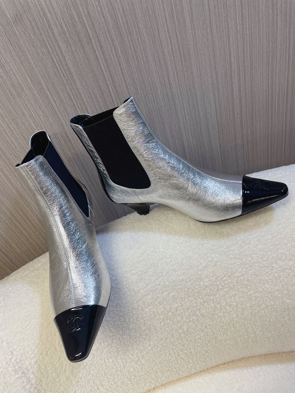 CC 26s Chelsea Boots 5cm Silver Black Leather Patent 108818