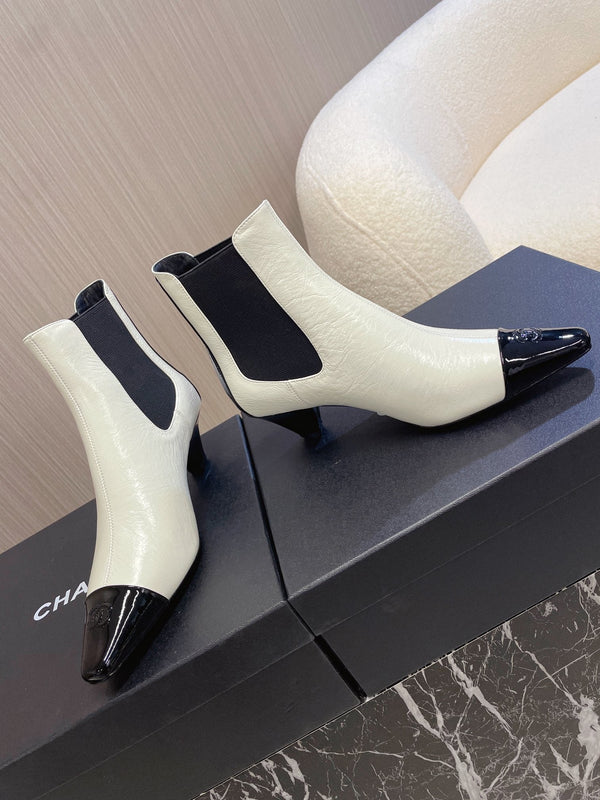CC 26s Chelsea Boots 5cm White Black Leather Patent 108819