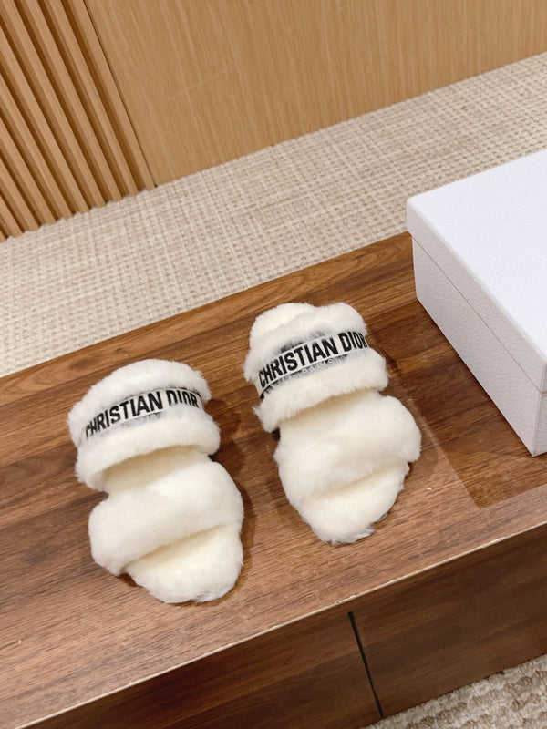 CD Sandal White Black Fleece And Canvas Fabric