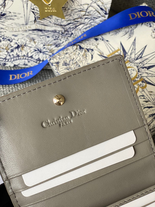 CD Caro 11cm Compact Wallet Grey Calfskin