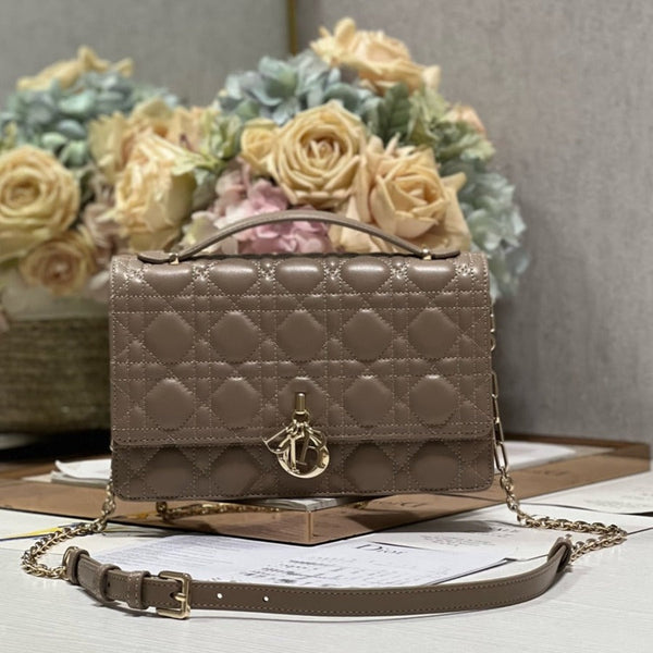 MY CD 24 TOP HANDLE BAG DARK BROWN LAMBSKIN