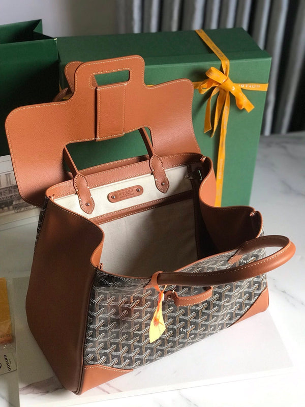 SAIGON SOUPLE BAG 34 IN BROWN GOYARDINE CANVAS AND CALFSKIN