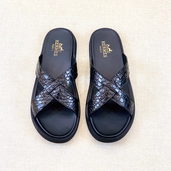 HM Men's "X" Slide Black Rubber Sheepskin 561672