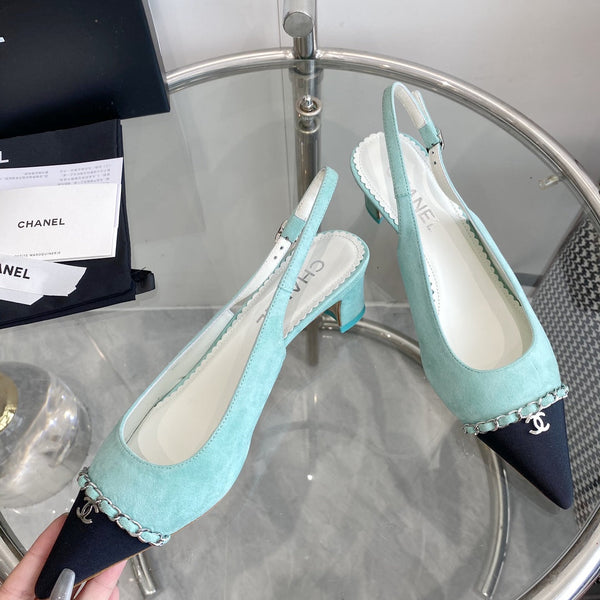 cc slingback pumps 45 sky blue seude black grosgrain point toe 582853