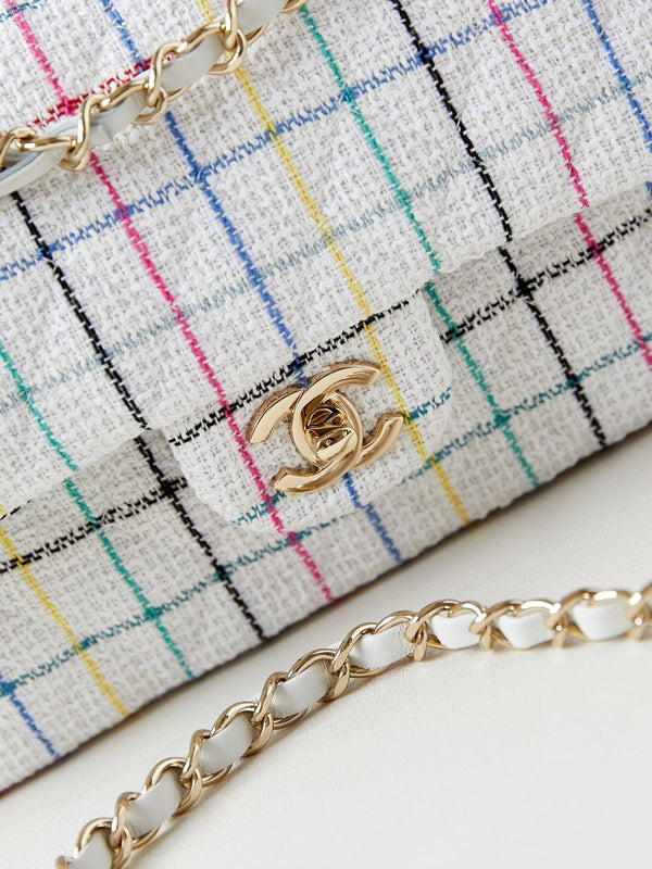 24p medium classic 25cm white tweed gold hardware