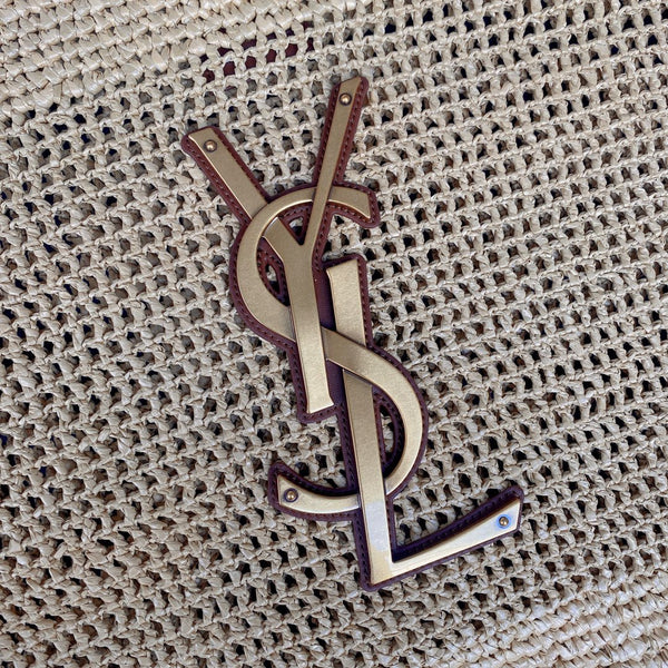 icare 58cm woven raffia brown calfskin