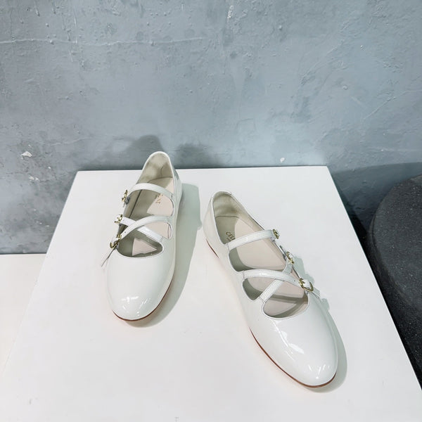 FLAT MARY JANE IN WHITE CALFSKIN