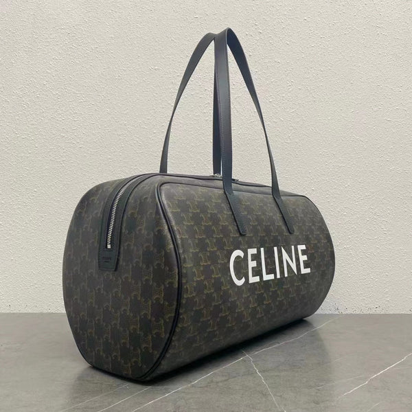Celine Duffle Bag Bag Triomphe Black Beige Canvas & Calfskin