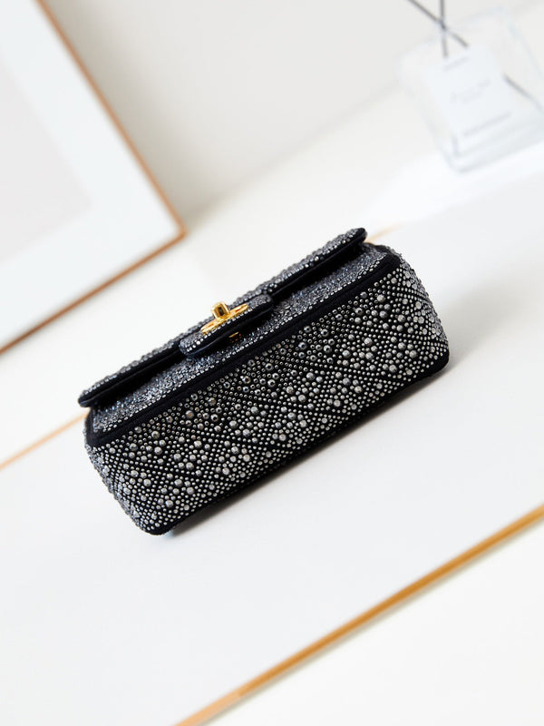 24b mini flap bag  20cm black lambskin silver diamond
