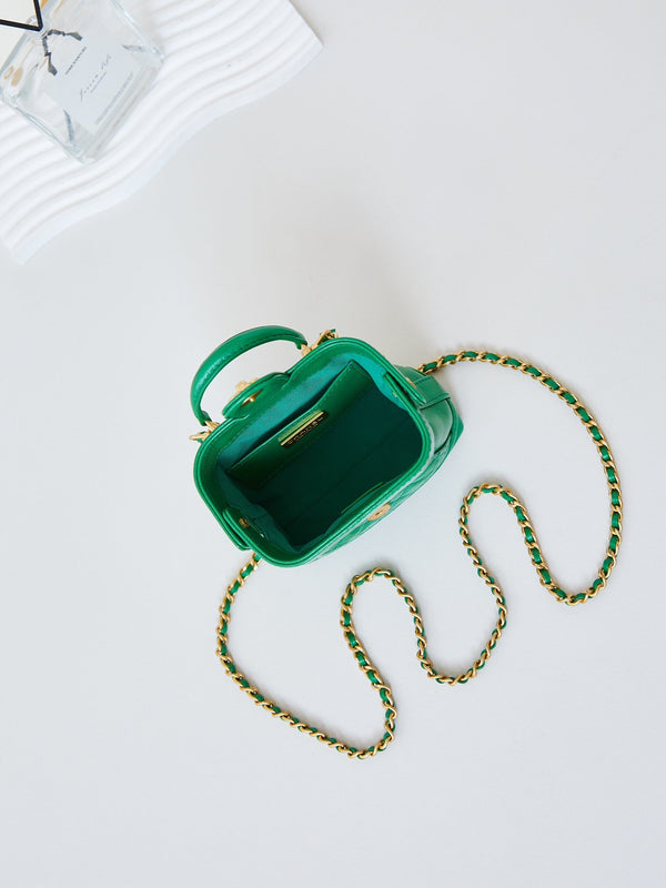 CC 24A Mini Top Handle 13cm Green Wax Leather Gold Hardware 238465