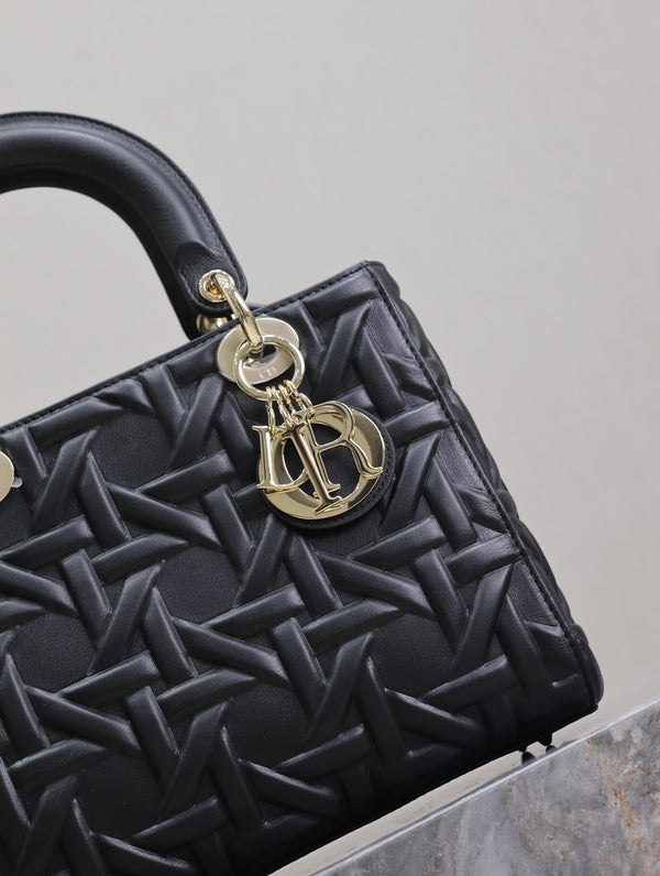 Lady Bag 20cm Black Graphic Lambskin