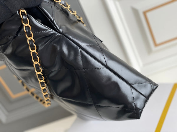 24B CC 22 Hobo Bag 35cm Black Lambskin Gold Hardware