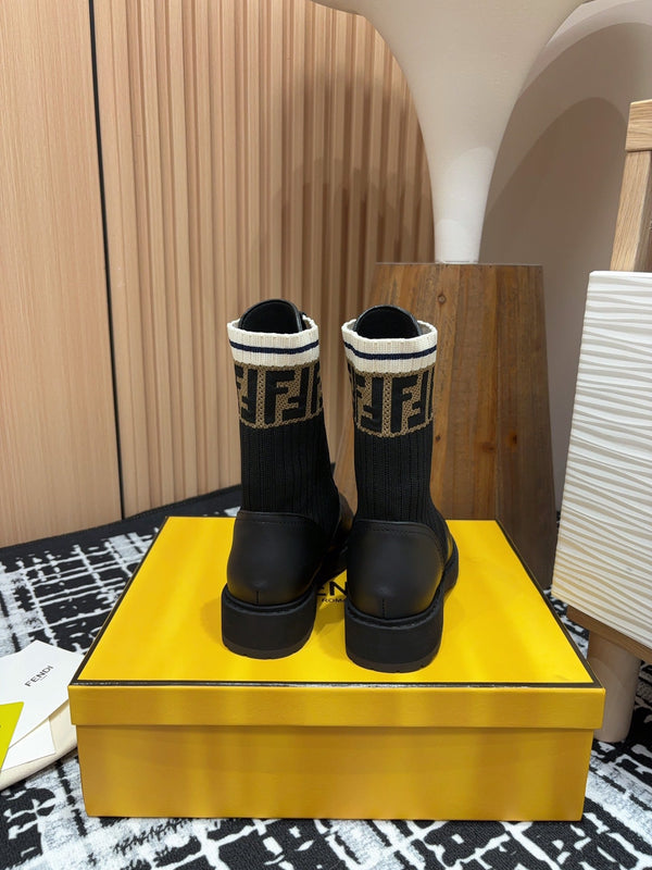 Fendi 2025 Rockoko Boot Black Cowhide Fabric 908546