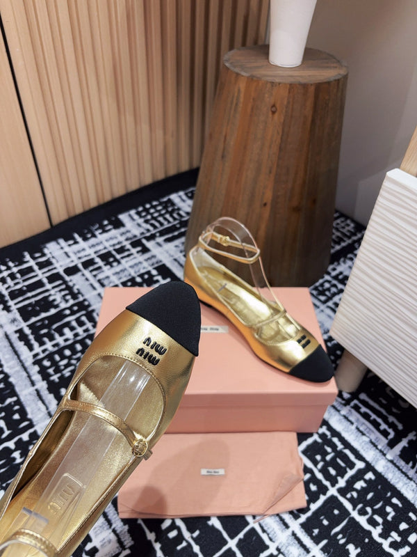 Miu Mary Jane Gold Metallic Lambskin