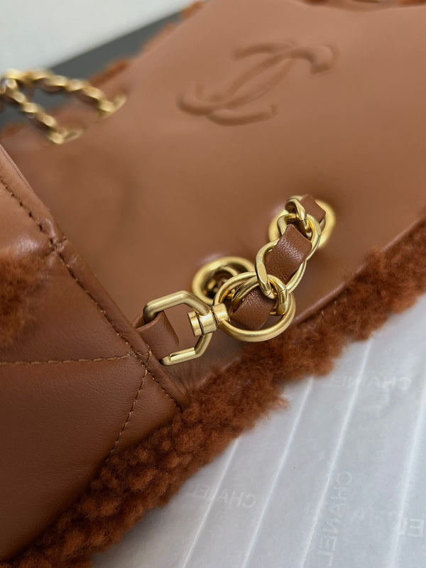 Flap Bag Small 23cm Brown Sherling Lambskin Gold Hardware