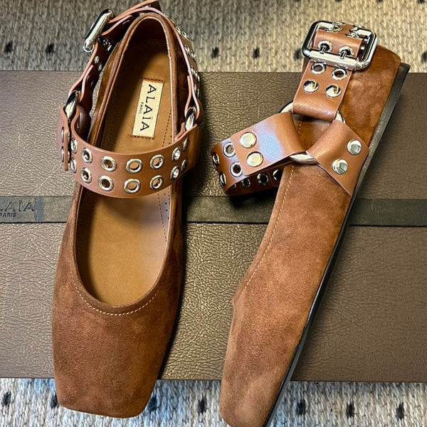 Alaia 25 Biker Ballet Flats Brown Chocolate Suede 303730