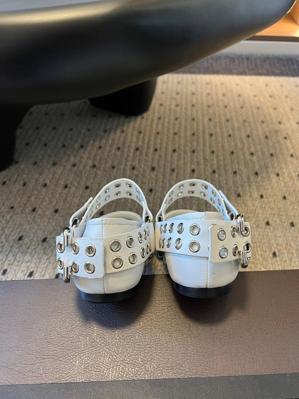 Alaia 25 Biker Ballet Flats White Calfskin 303734