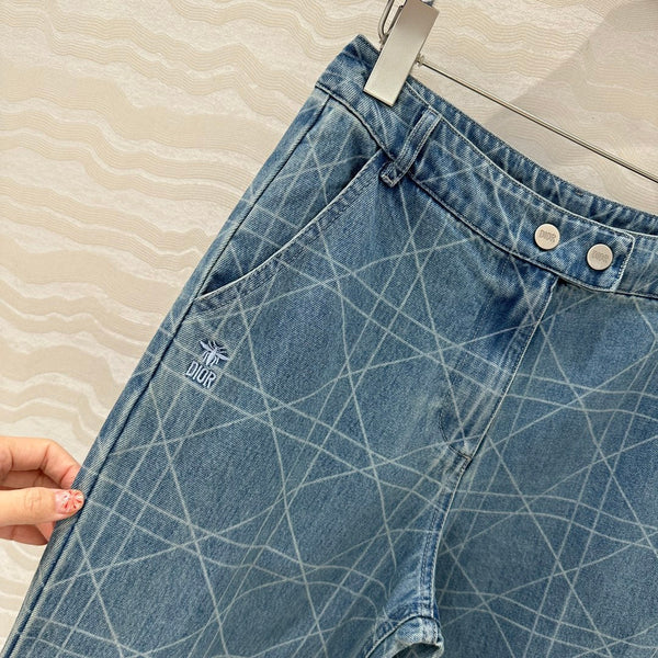 CD Plaid Straight Jeans Retro Blue Cotton