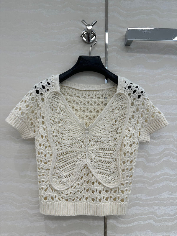 CD Butterfly Hollow Top White Cotton Washi