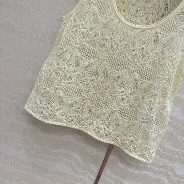 CD Hollow Vest Light Cream Cotton