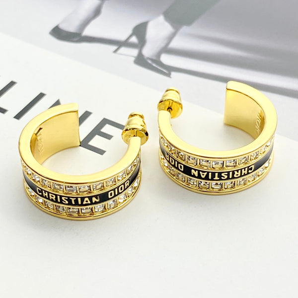 CD 26S Crystal Logo Hoop Earrings In Gold Metal 631771