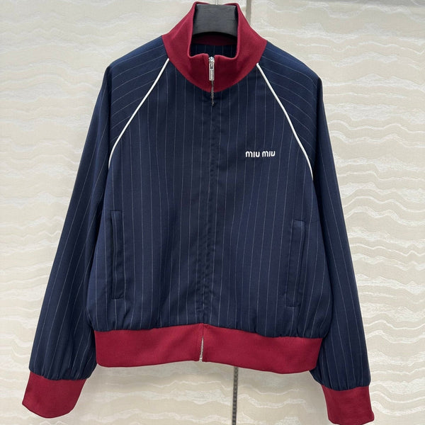 Miu Miu 25 Navy Blue Striped Jacket Polyester