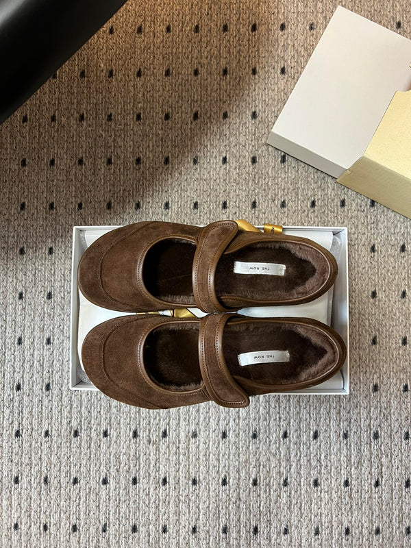 The Row 2025 Ballet Flat Brown Suede Wool 561591