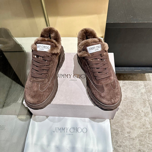 Jimmy Choo Diamond Maxi Sneakers Brown Suede Shearling Lining 538896
