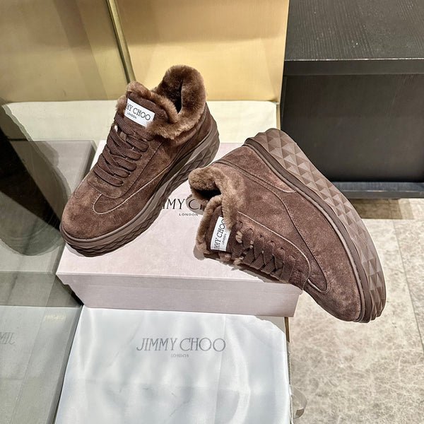 Jimmy Choo Diamond Maxi Sneakers Brown Suede Shearling Lining 538896