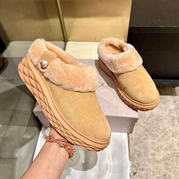 Jimmy Diamond Maxi Mules Beige Suede Shearing 538898