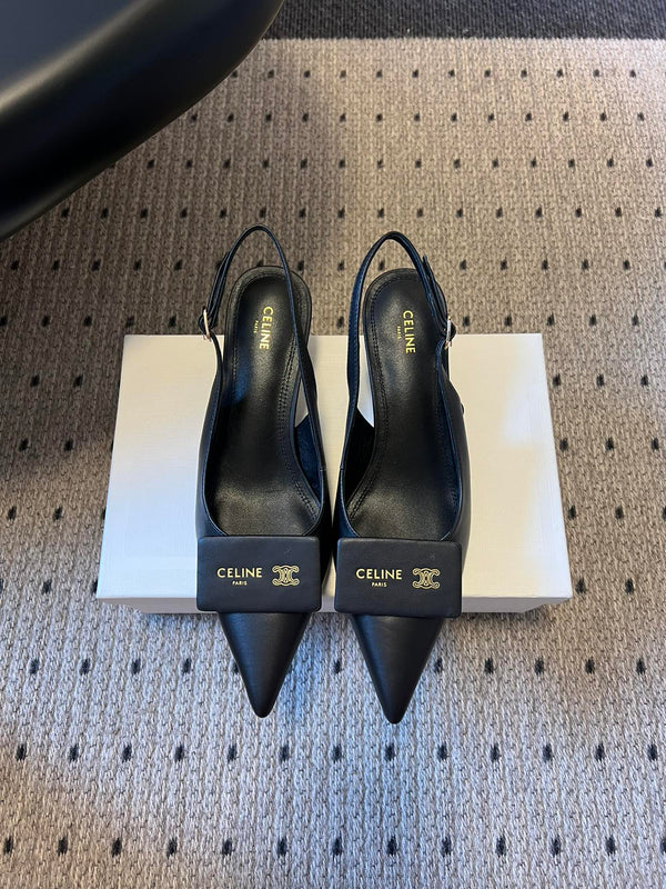 Celine Signature Slingback 5cm Black Lambskin 619637