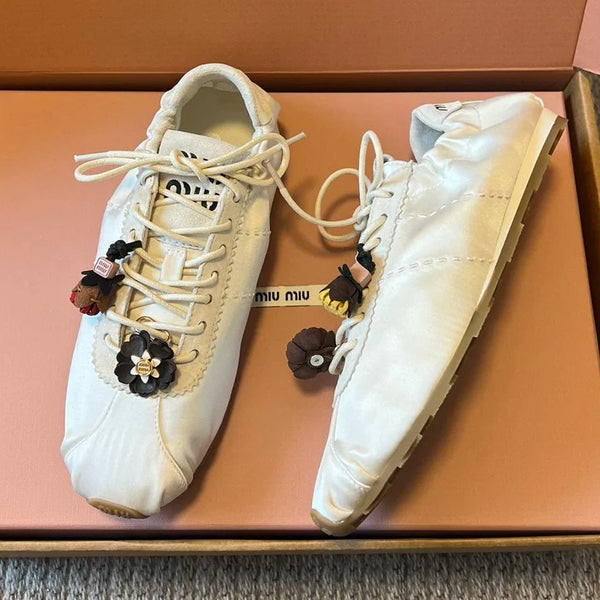 Miu Miu 2026 Plume Sneaker With Floral Charm White Satin 621346