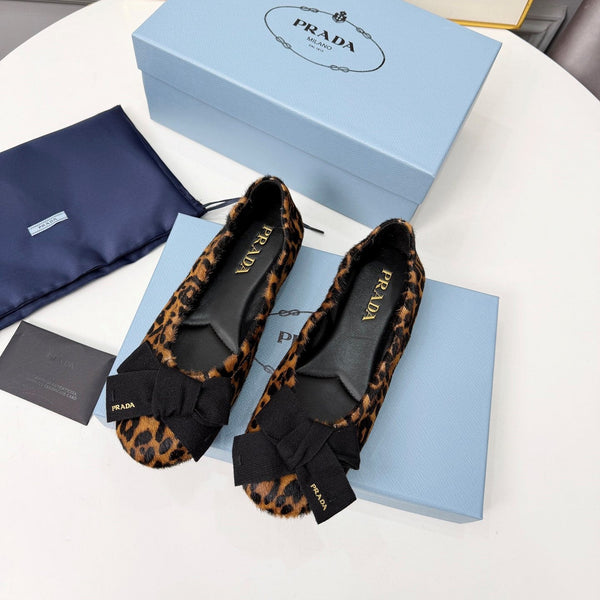 Prada 26s Bow Ballet Flats Leopard Horse Hair 624085
