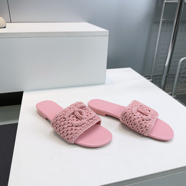 CC Flat Sandals Pink Knitted Sheepskin 628642